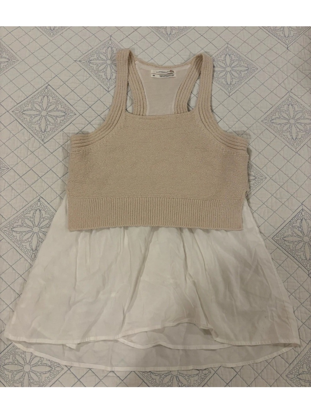 Anthropology Beige Knit Tank Layered Over White top
